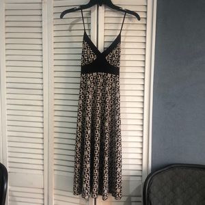 Brown geometric shapes design halter maxi dress